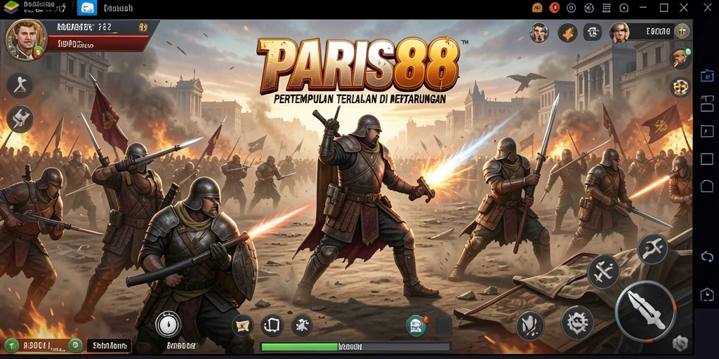 Tampilan aksi seru dari gameplay PARIS88 di medan pertempuran.