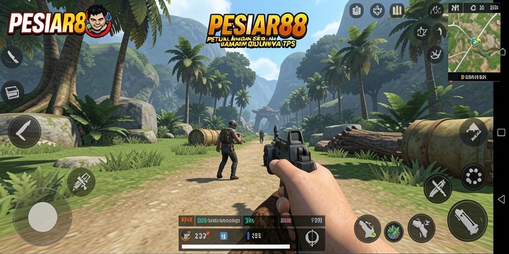Screenshot PESIAR88 menunjukkan aksi tembak-menembak yang mendebarkan.