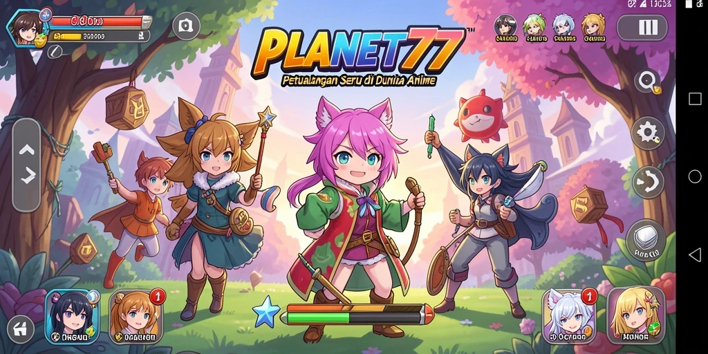 Tampilan gameplay seru dengan karakter anime yang ikonik di PLANET77.