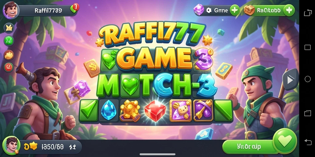 Tampilan seru gameplay Match-3 RAFFI777 dengan kombinasi warna-warni.
