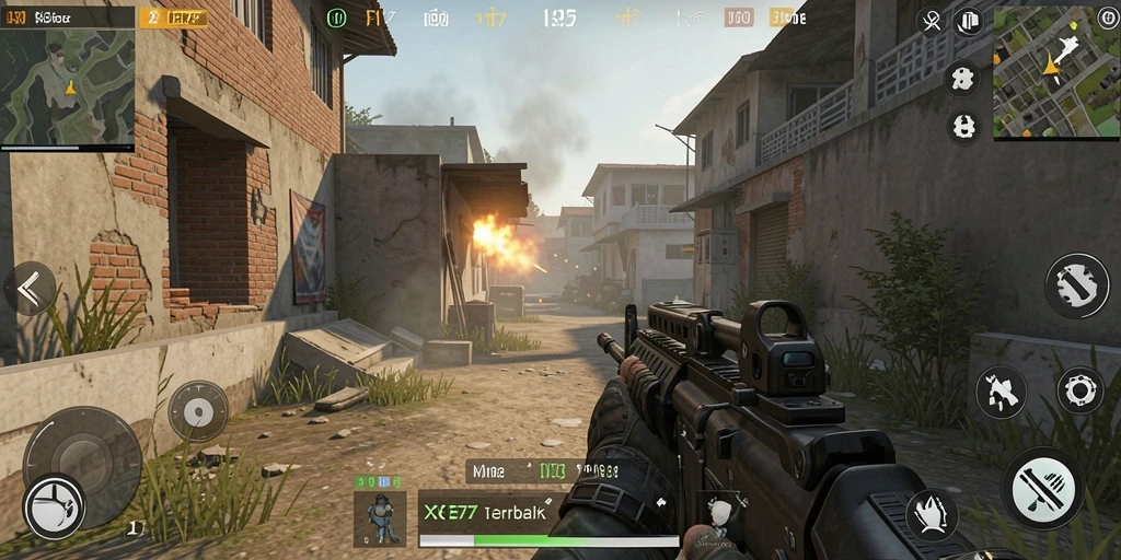 Gameplay mendebarkan XE77 dengan aksi FPS yang intens.